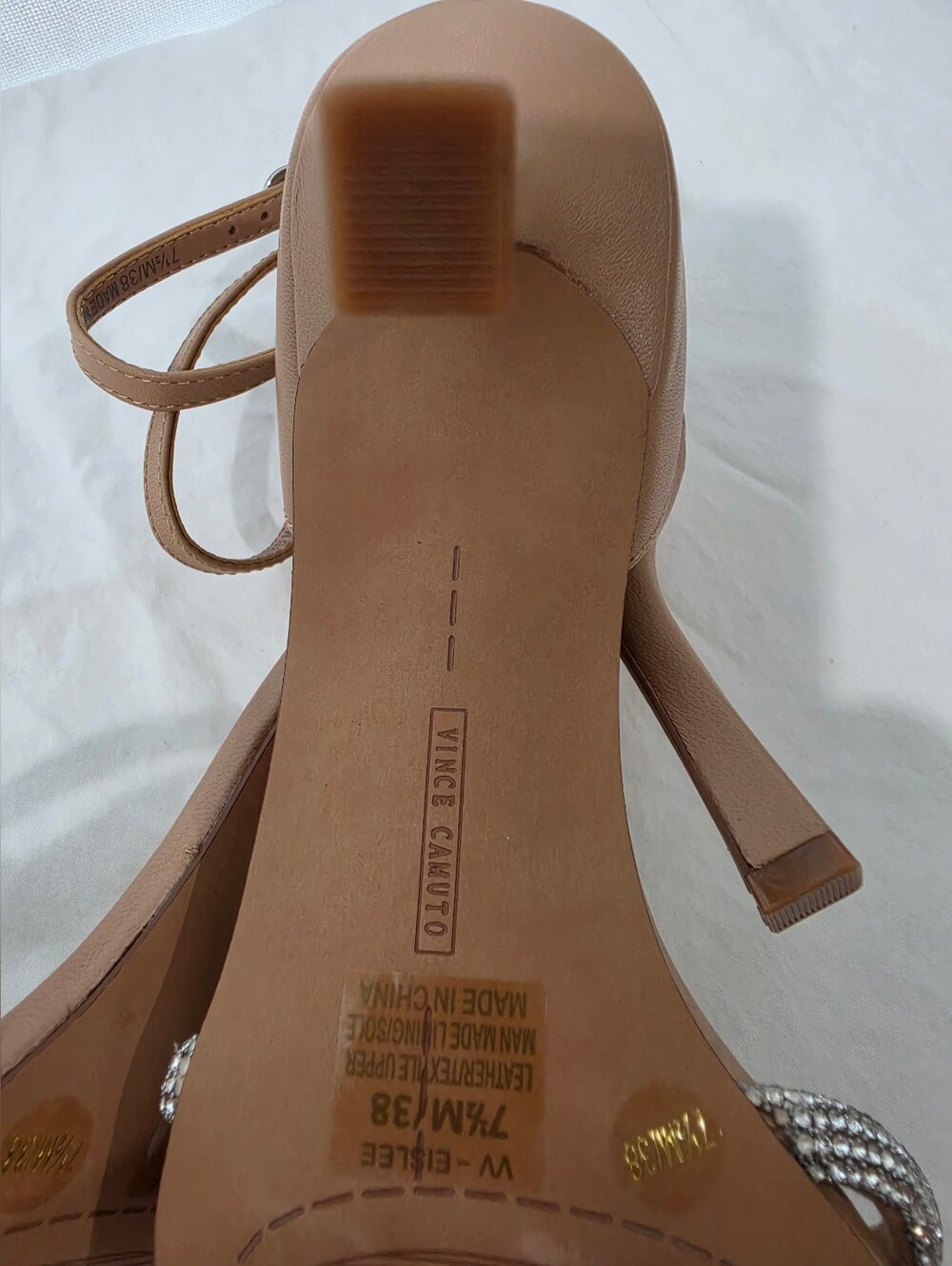 Vince Camuto Nude 7.5 Crystal-Embellished Ankle Strap Sandals - Picture 6 of 6